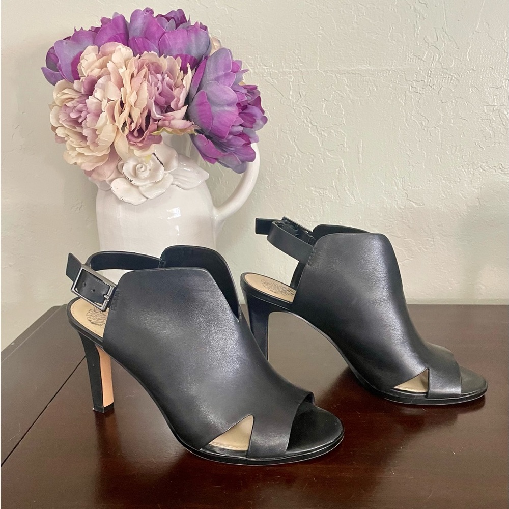 Vince Camuto Black Leather Heel Sandals Size 6.5